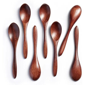 5.78"  Beautiful Small High Quality Wooden Spoons Set for Eating - Brown - 7 Pcs